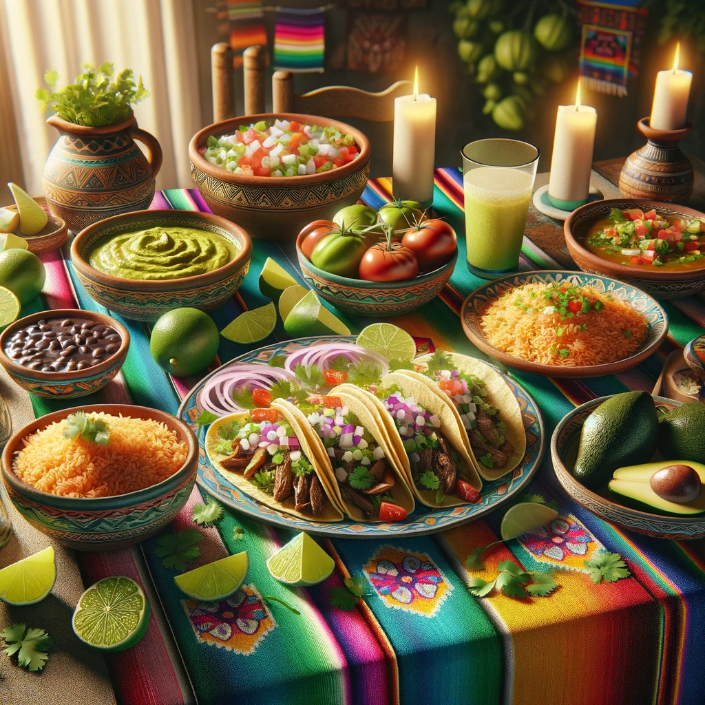 Una mesa servida con delisiosa comida mexicana.