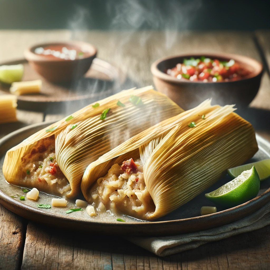 Unos tamales recien salidos y servidos en un plato