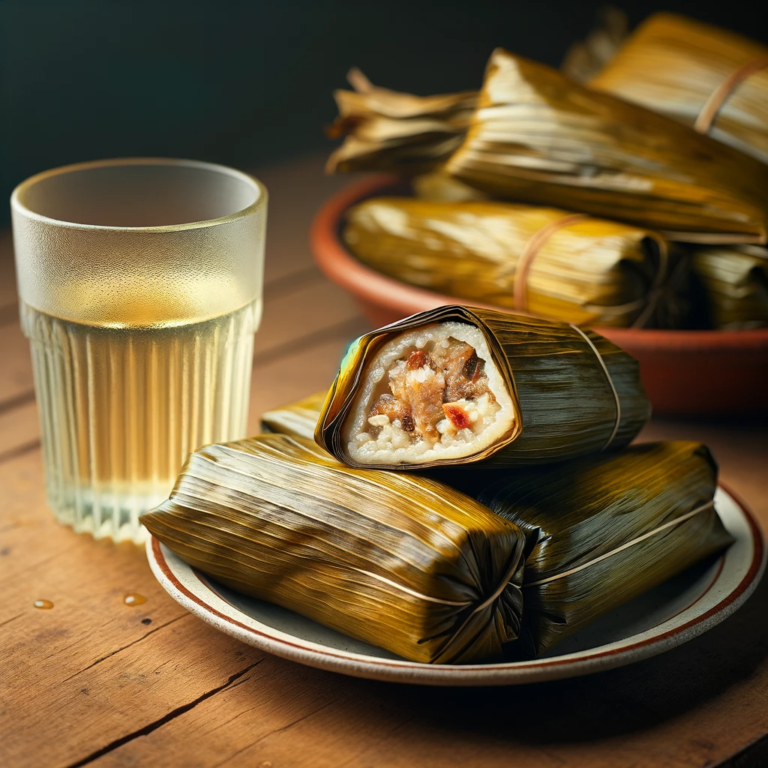 Tamales servids con un mezcal al lado